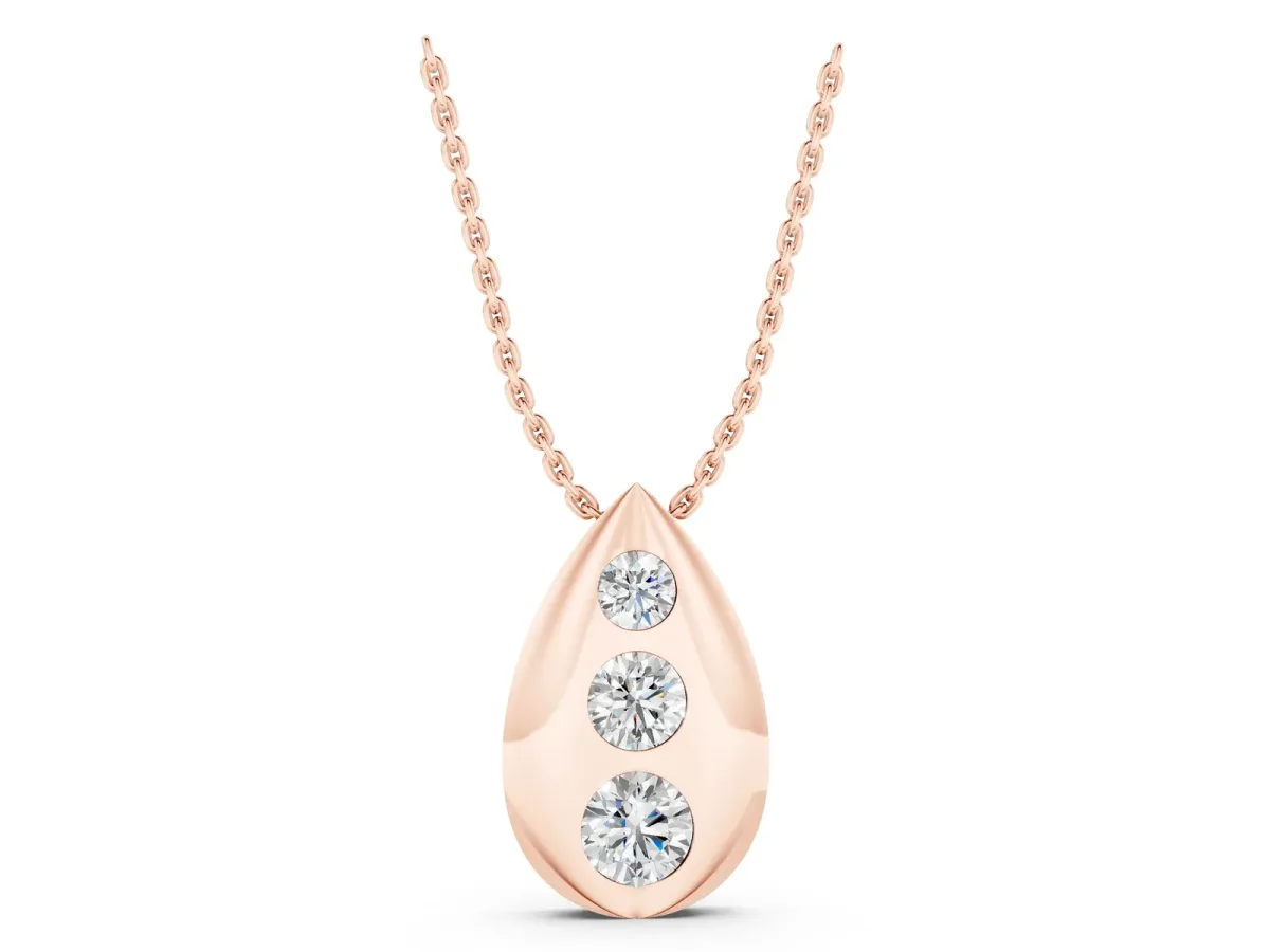 Teardrop Bezel-Set Round Diamond Pendant Rose gold