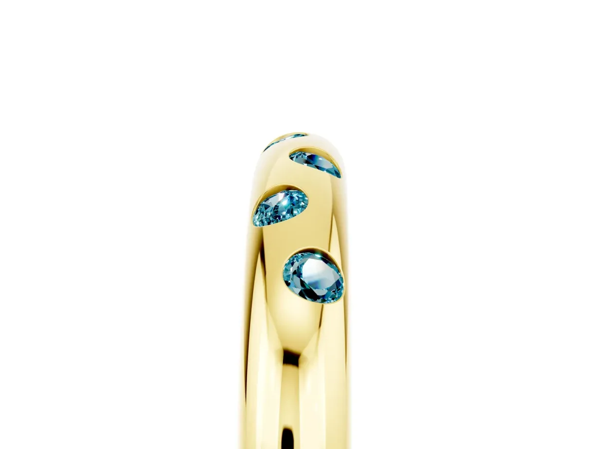 Round Blue Topaz Flush-Set Comfort Fit Band Yellow gold