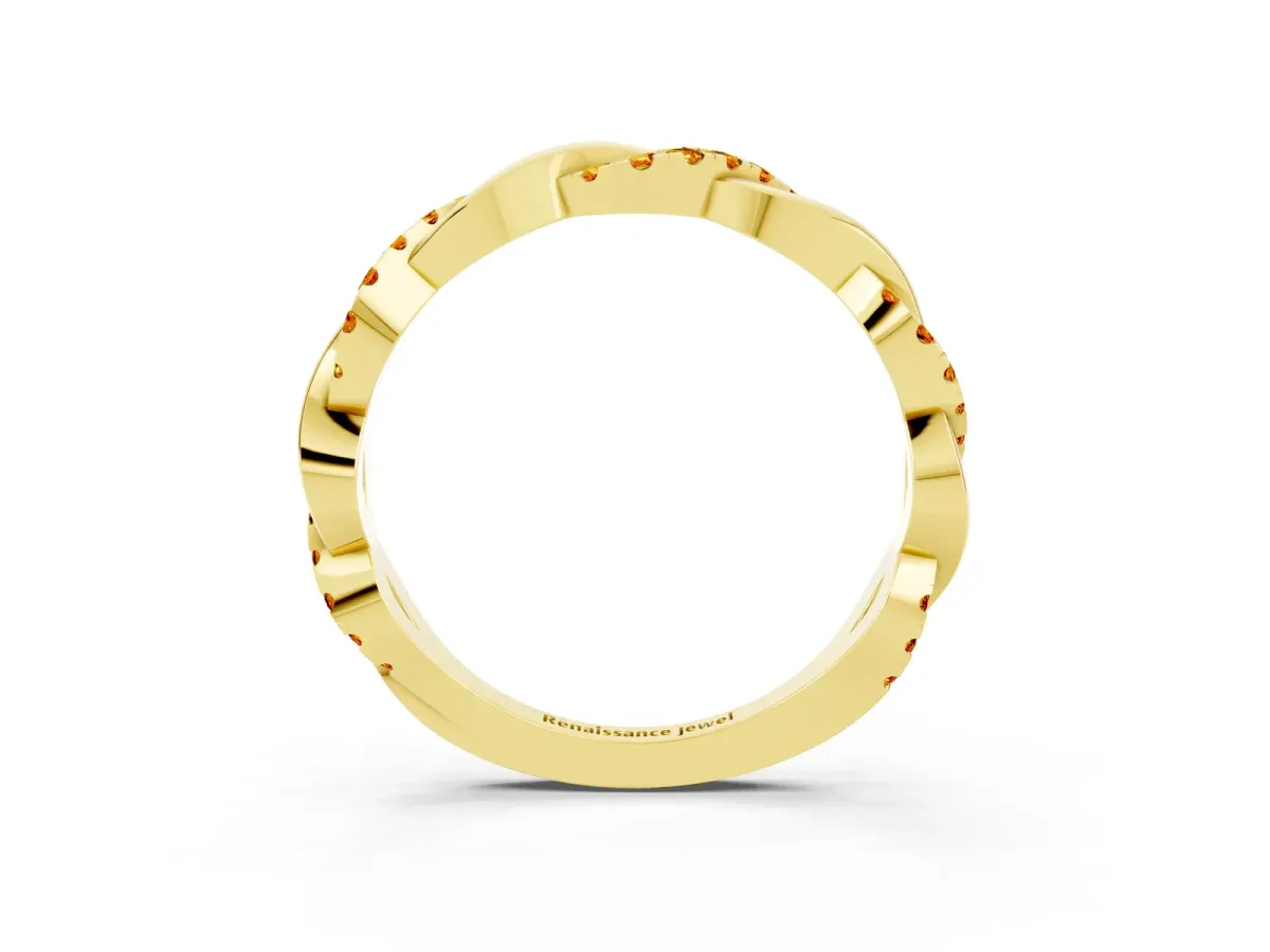 Round Citrine Twist Eternity Band with Pavé Setting Yellow gold