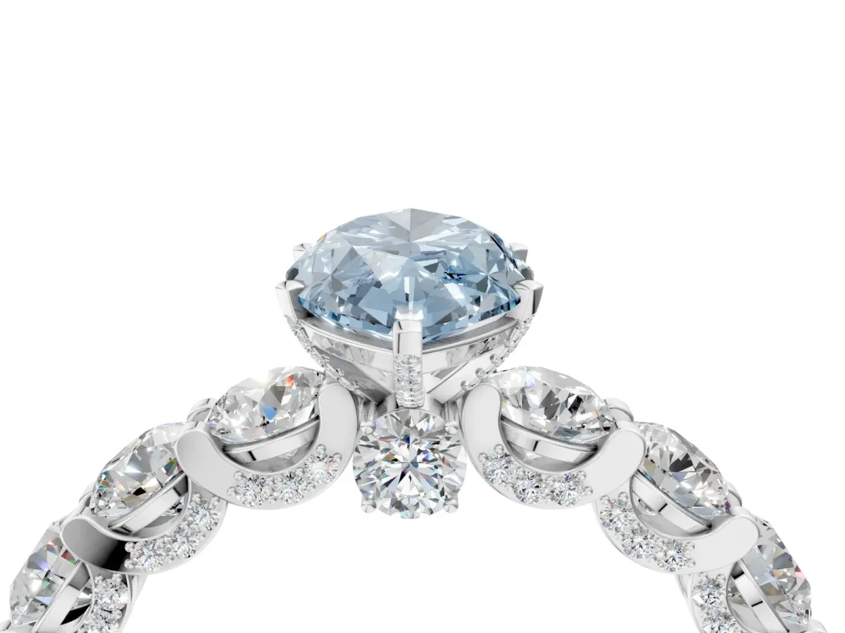 Fancy Blue Marquise Cut Diamond Side Stone Engagement Ring with Four-Prong Setting White gold