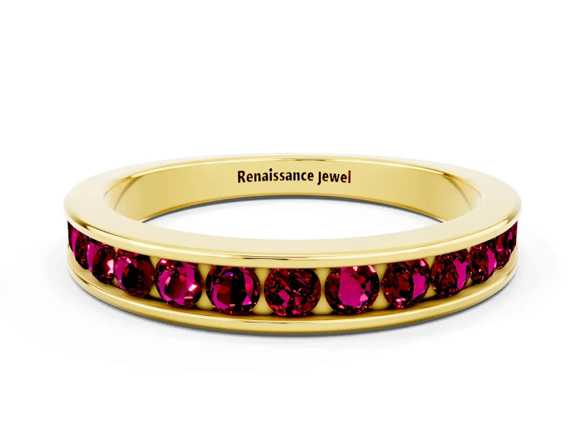 Channel Set Round Garnet Eternity Band Yellow gold