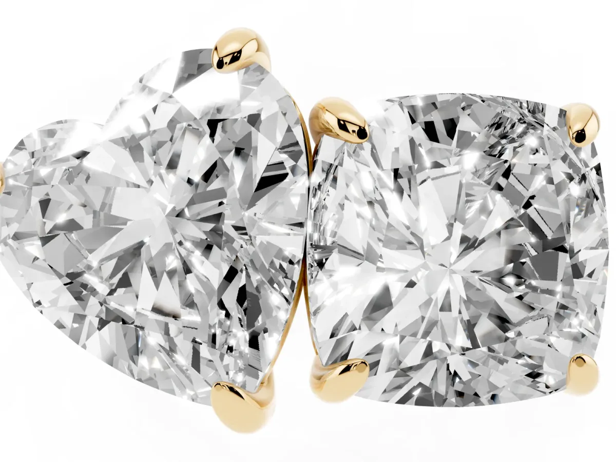 Cushion and Heart Toi Moi Ring with Prong Setting and Pave Band Yellow gold