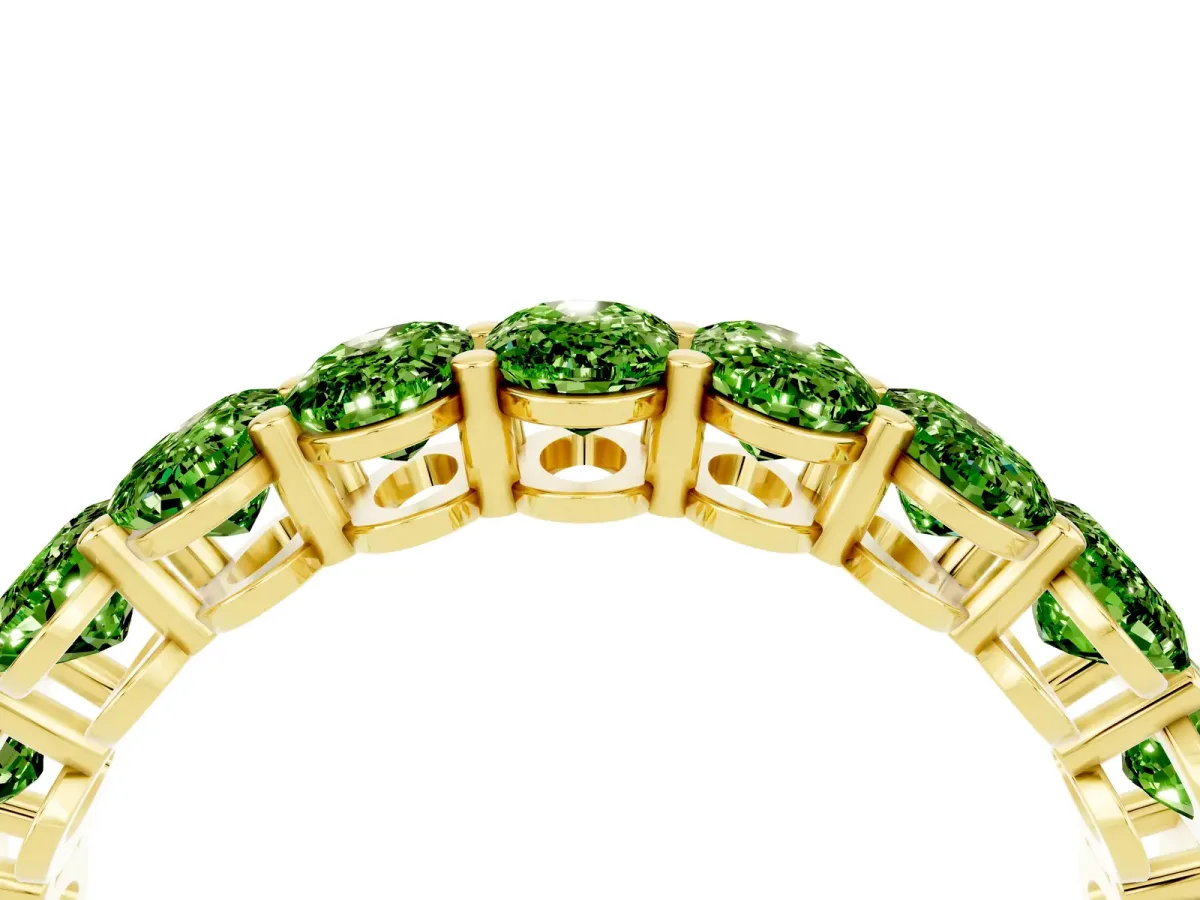 Oval Cut Peridot Eternity Band with Shared Prong Setting Yellow gold