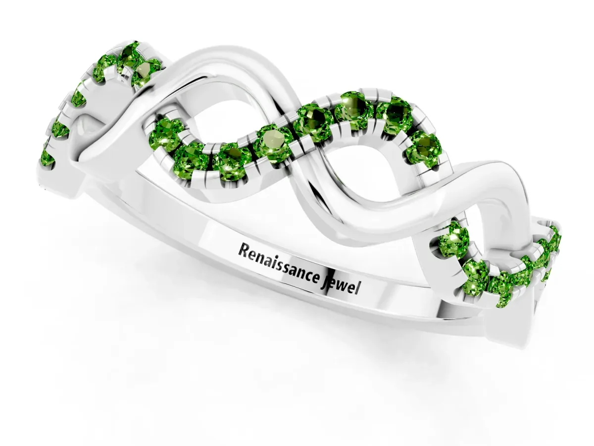 Twist Infinity Round Peridot Band with Pavé Setting White gold