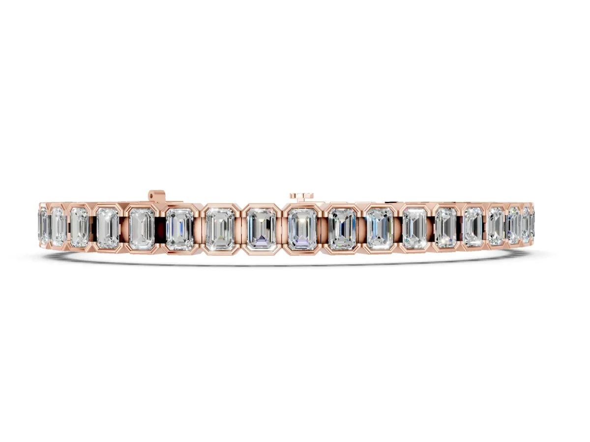 Emerald Cut Diamond Tennis Bracelet with Half Bezel Setting Rose gold