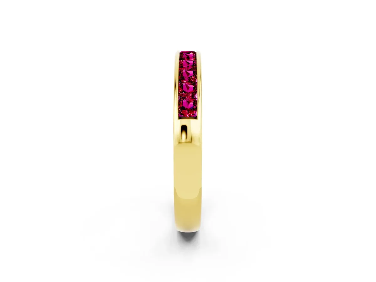 Channel Set Princess Cut Garnet Eternity Band Yellow gold
