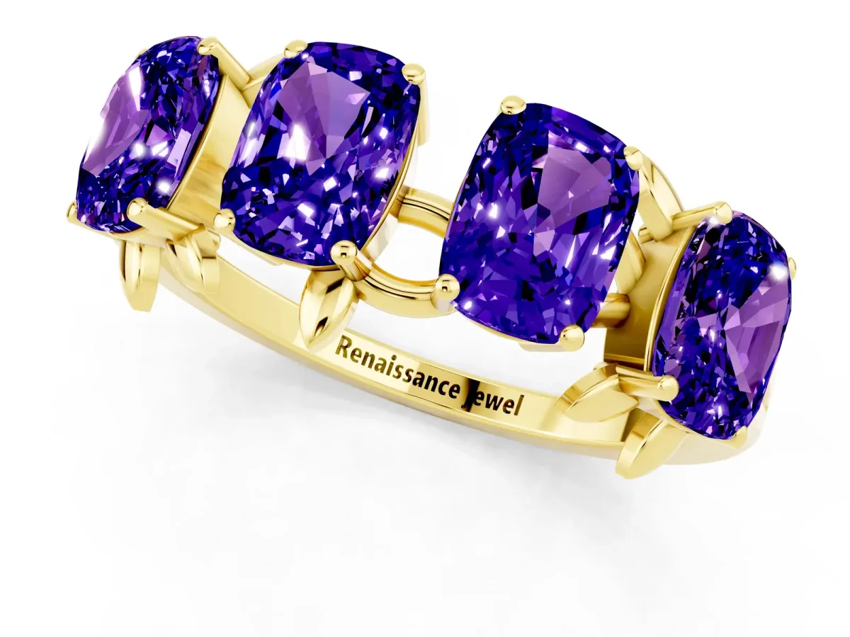 Emerald Cut Tanzanite Prong-Set Half Eternity Band Yellow gold