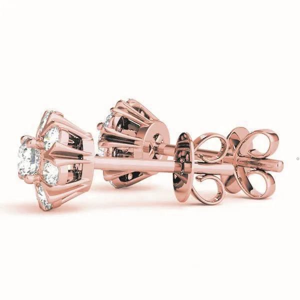 Round Cluster Diamond Stud Earrings with Prong Setting Rose gold