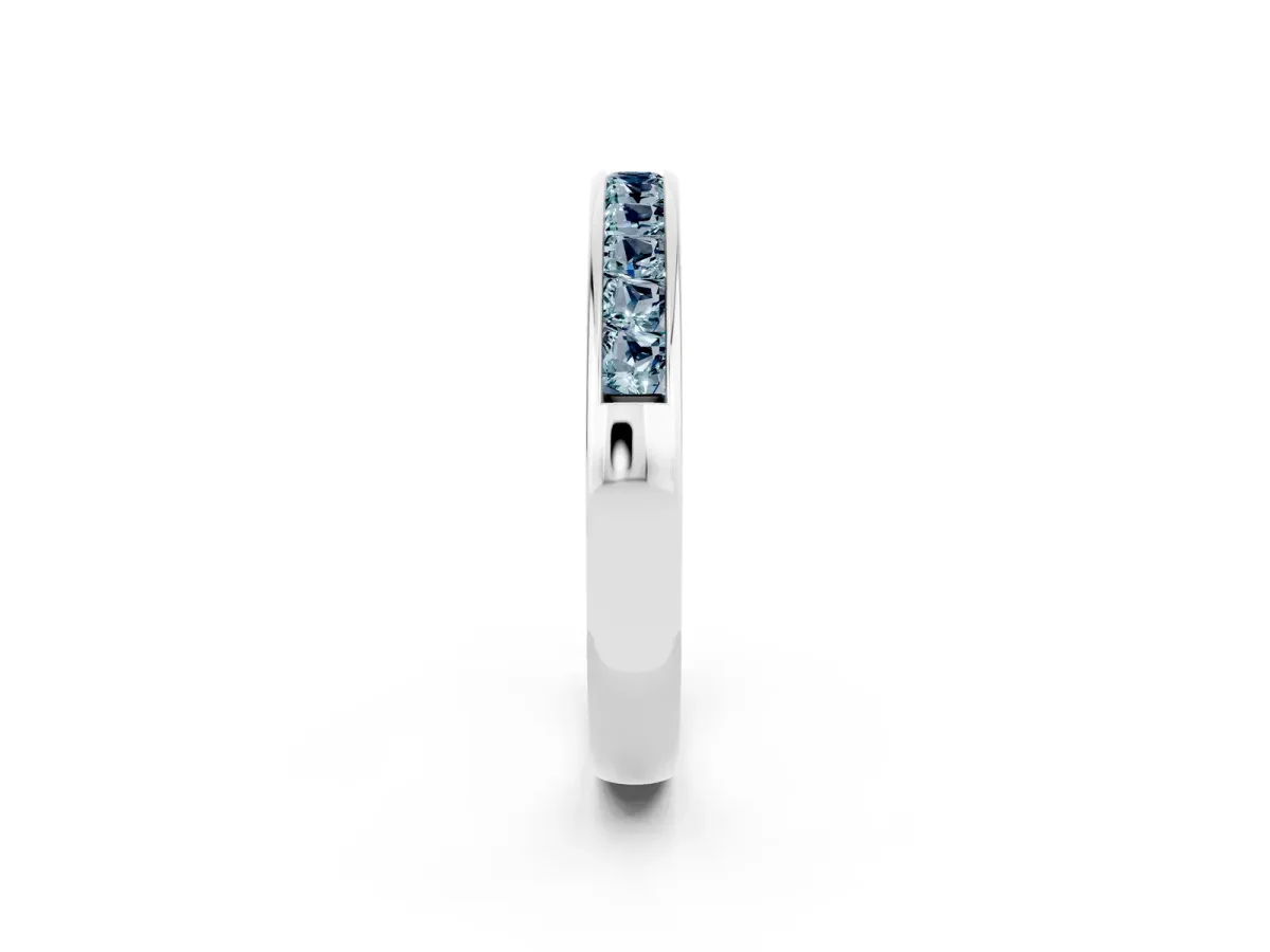 Channel Set Princess Cut Aquamarine Eternity Band Silver