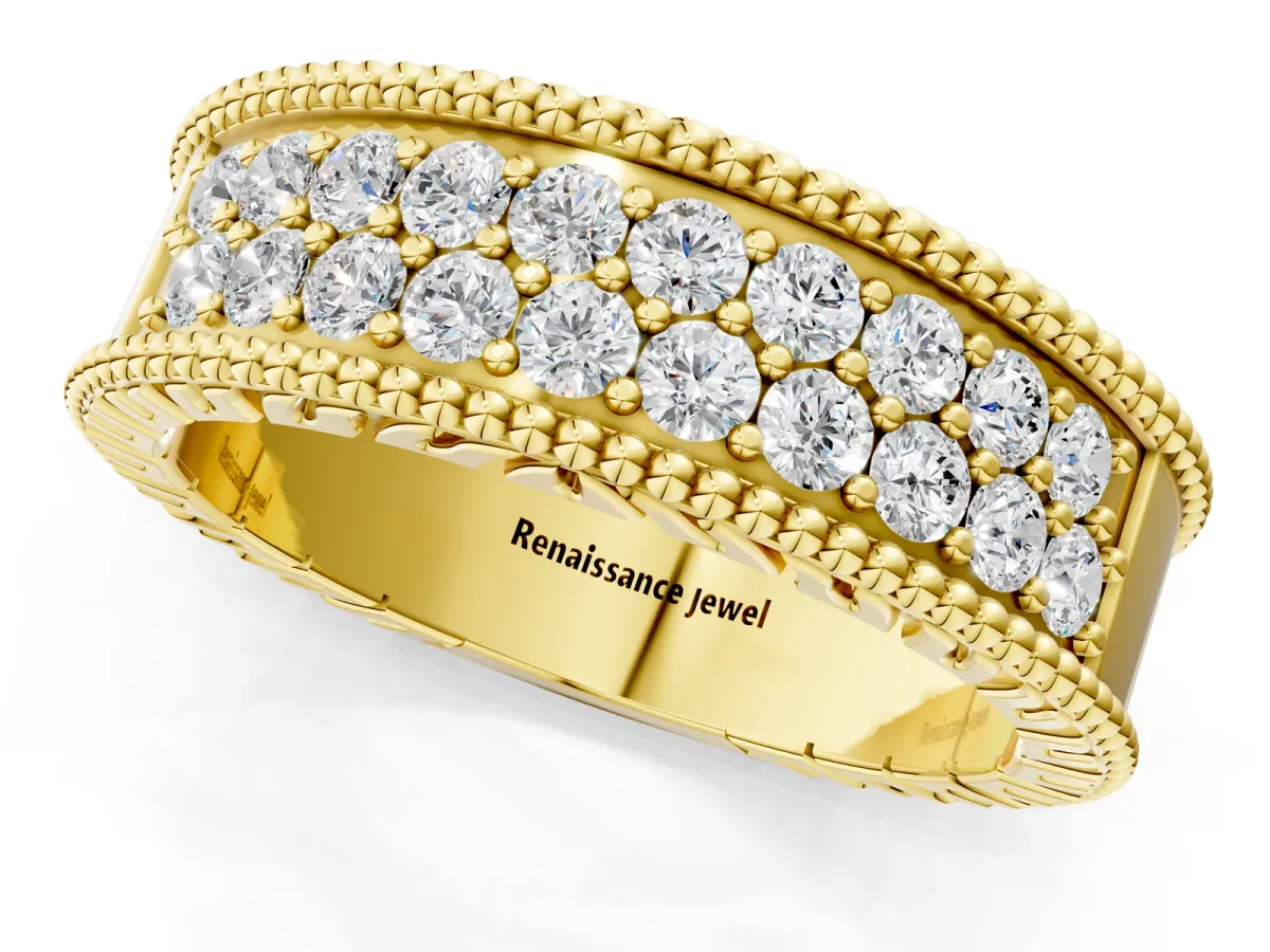 Round Cut Diamond Pave Eternity Band with Bead Prong Setting Yellow gold