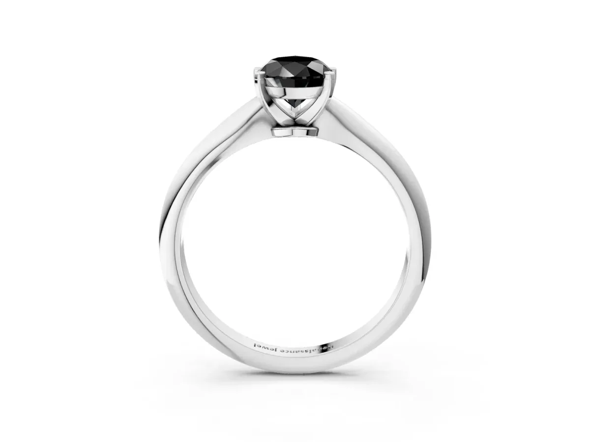 Fancy Black Pear Cut Diamond Solitaire Engagement Ring with Classic Band and Four-Prong Setting Silver