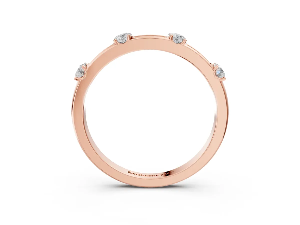 Round Diamond Channel Set Eternity Band with Prong Setting Rose gold
