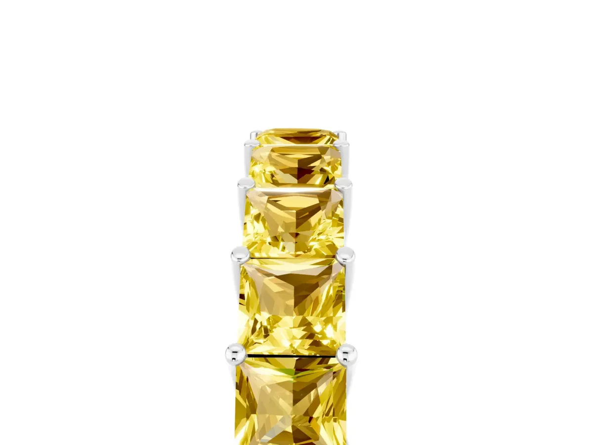 Princess Cut Yellow Sapphire Channel-Set Eternity Band with Prong Setting Silver