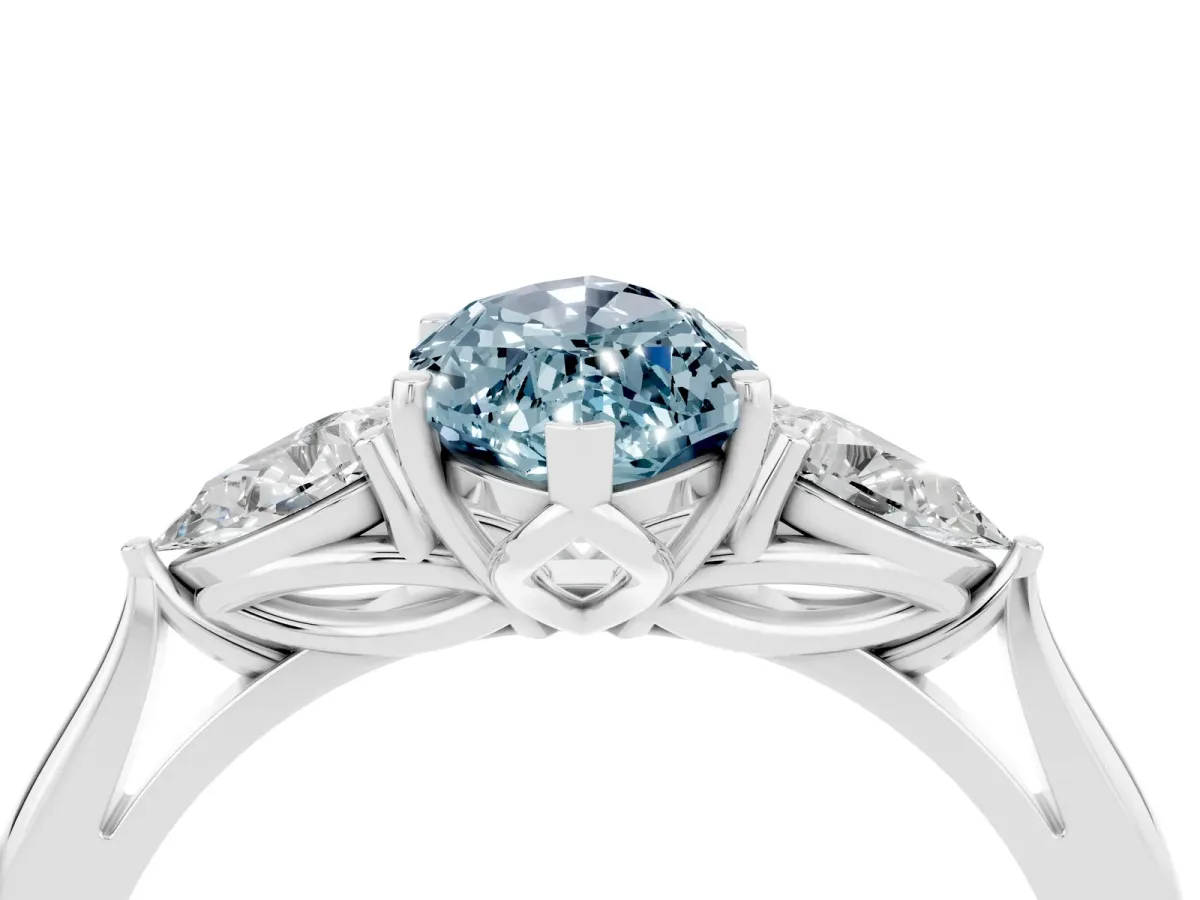 Marquise Cut Aquamarine Three-Stone Ring with Pear Side Stones and Prong Setting Silver