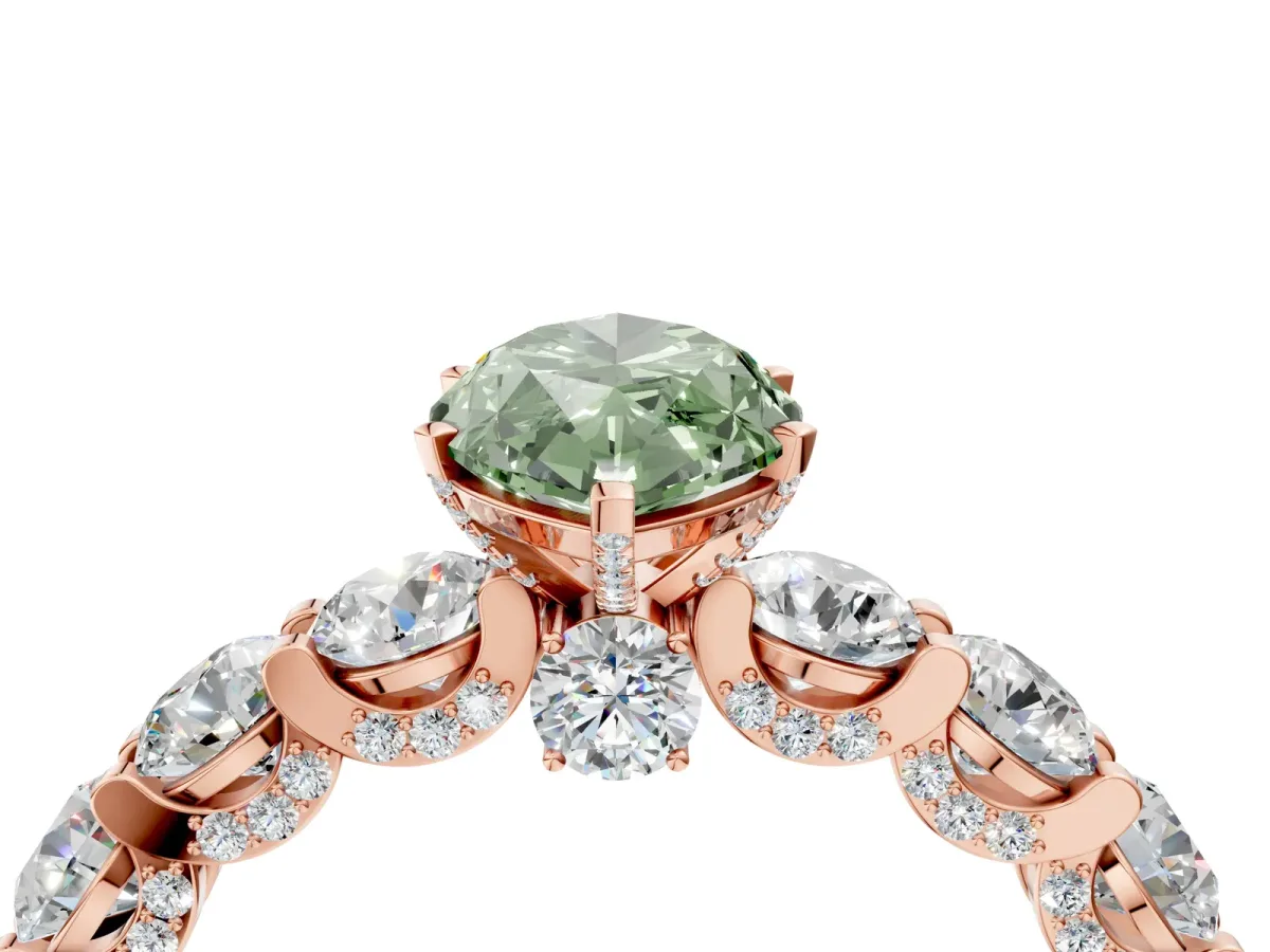 Fancy Green Marquise Cut Diamond Side Stone Engagement Ring with Four-Prong Setting Rose gold