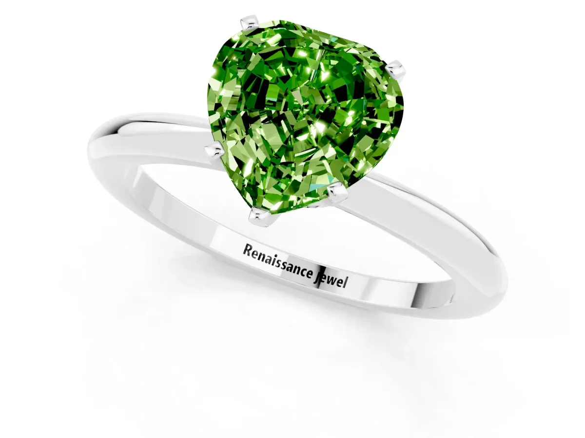 Heart Cut Peridot Solitaire Ring with Six-Prong Setting and Classic Band Silver