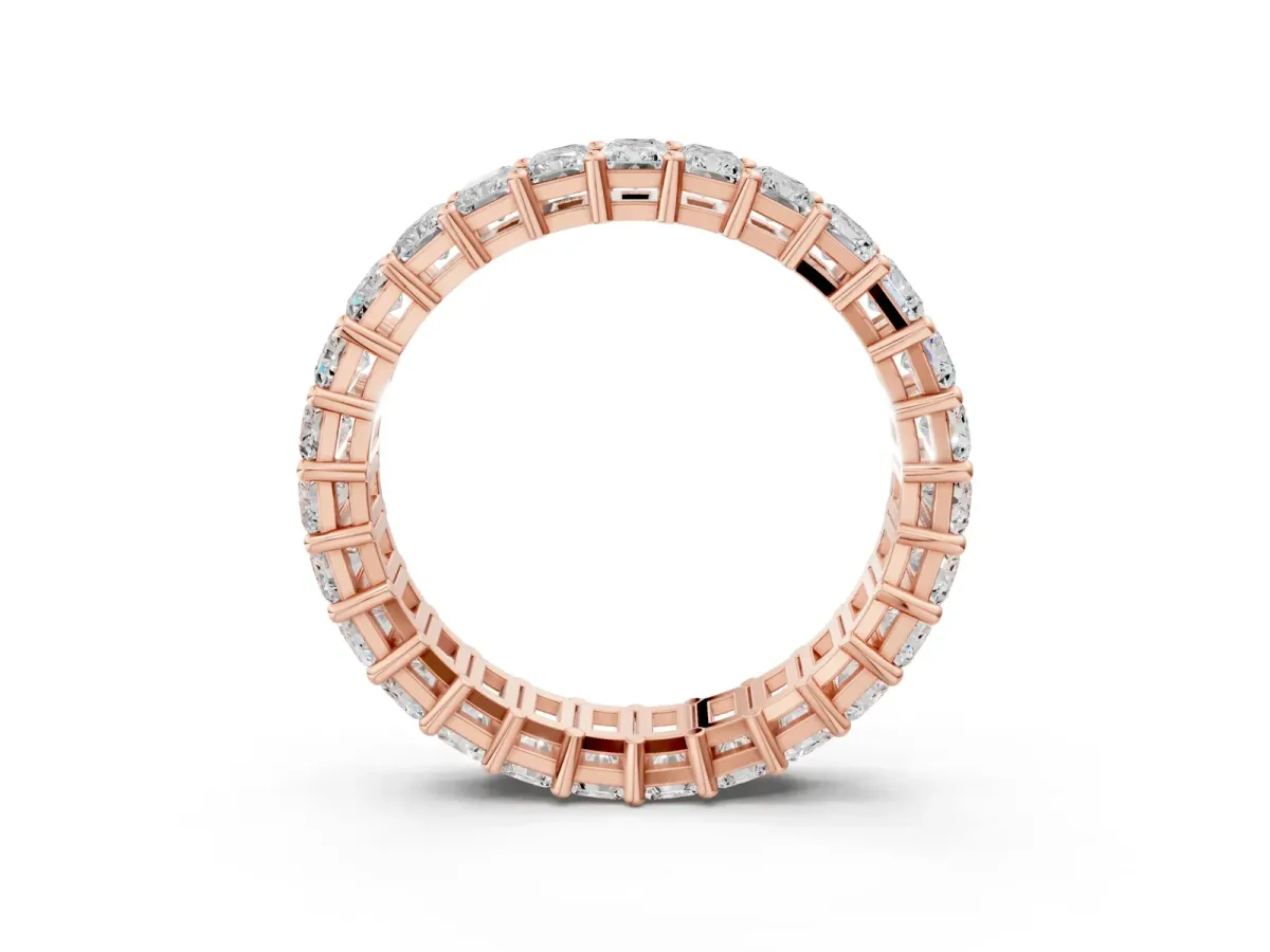 radiant Cut eternity band with shared prong setting Rose gold