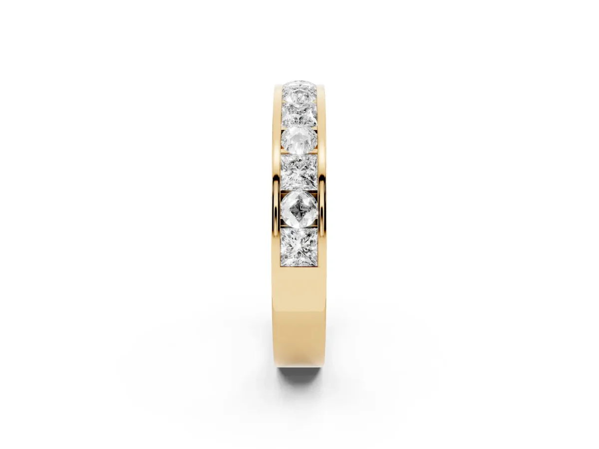 Princess Diamond Channel Set Promise Ring with Round Diamond Accents Yellow gold