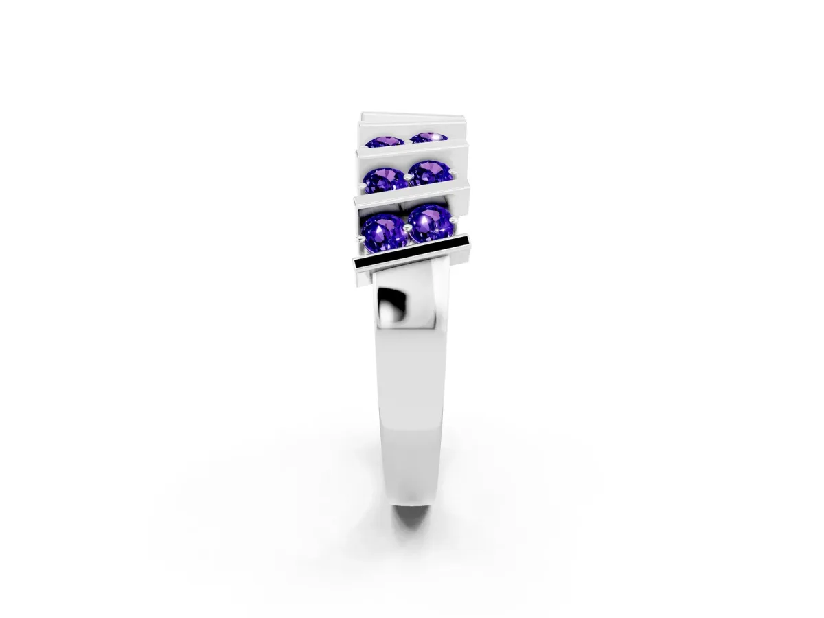Channel Set Round Tanzanite Anniversary Band with Vertical Prongs Silver