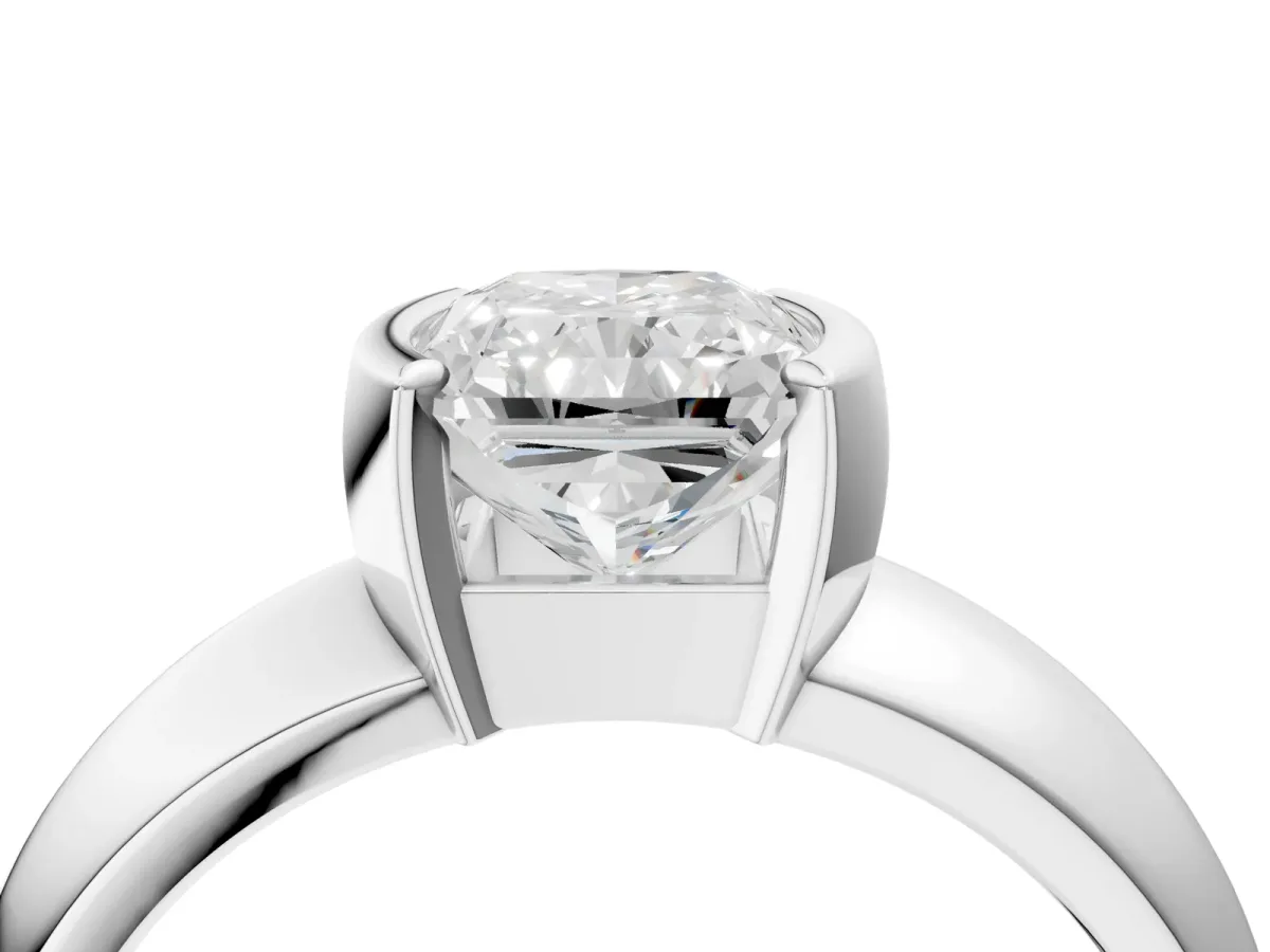 Radiant Cut Solitaire Tension Set Diamond Ring with Wide Band Platinum