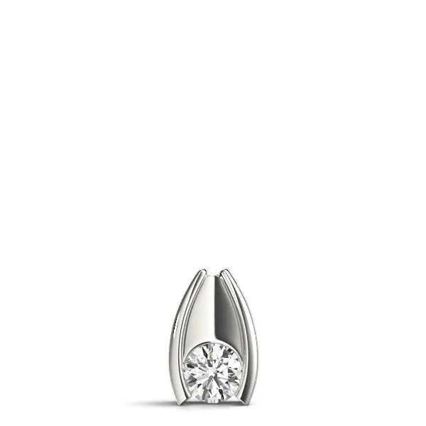 Round Bezel Solitaire Pendant with V-Prong Setting White gold