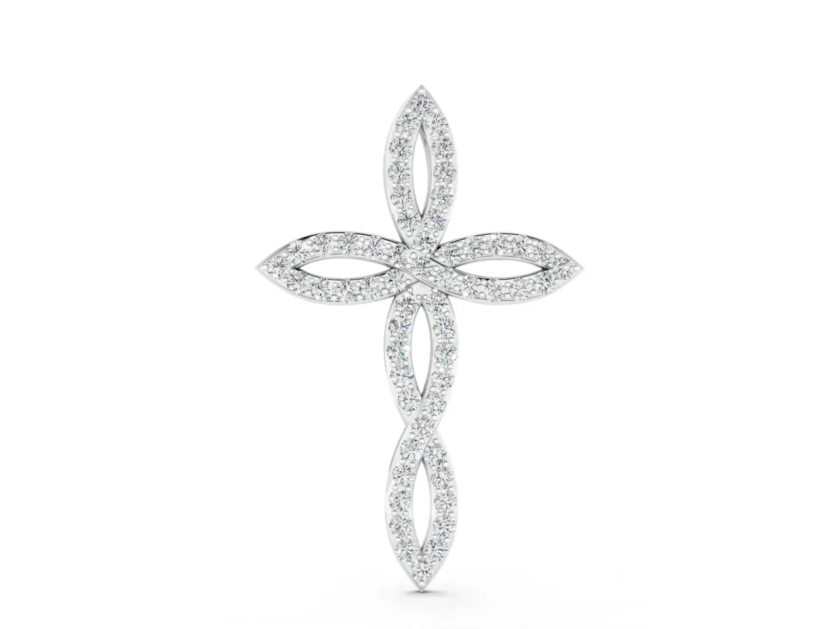 Marquise Diamond Pavé Cross Pendant Silver