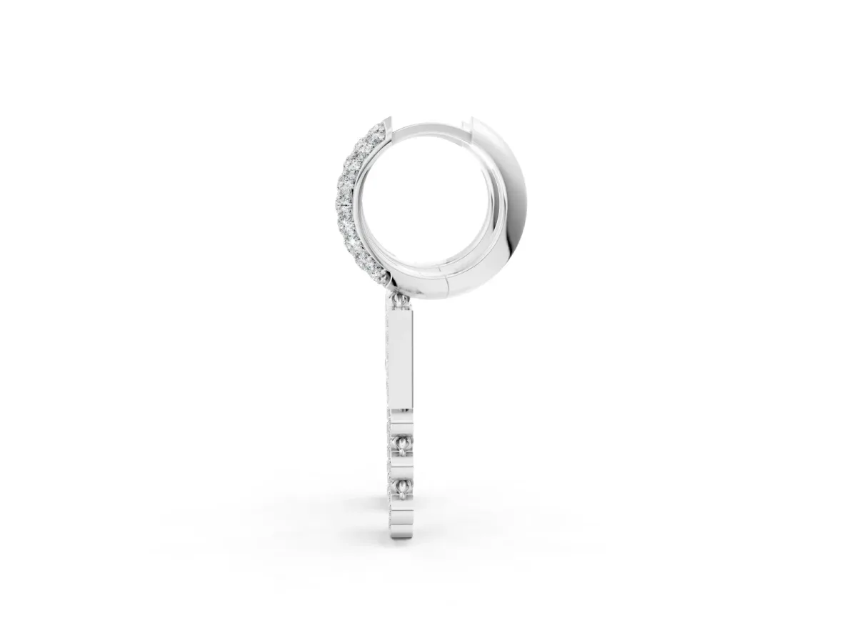 Round Diamond Initial M Huggie Hoop Earrings Platinum