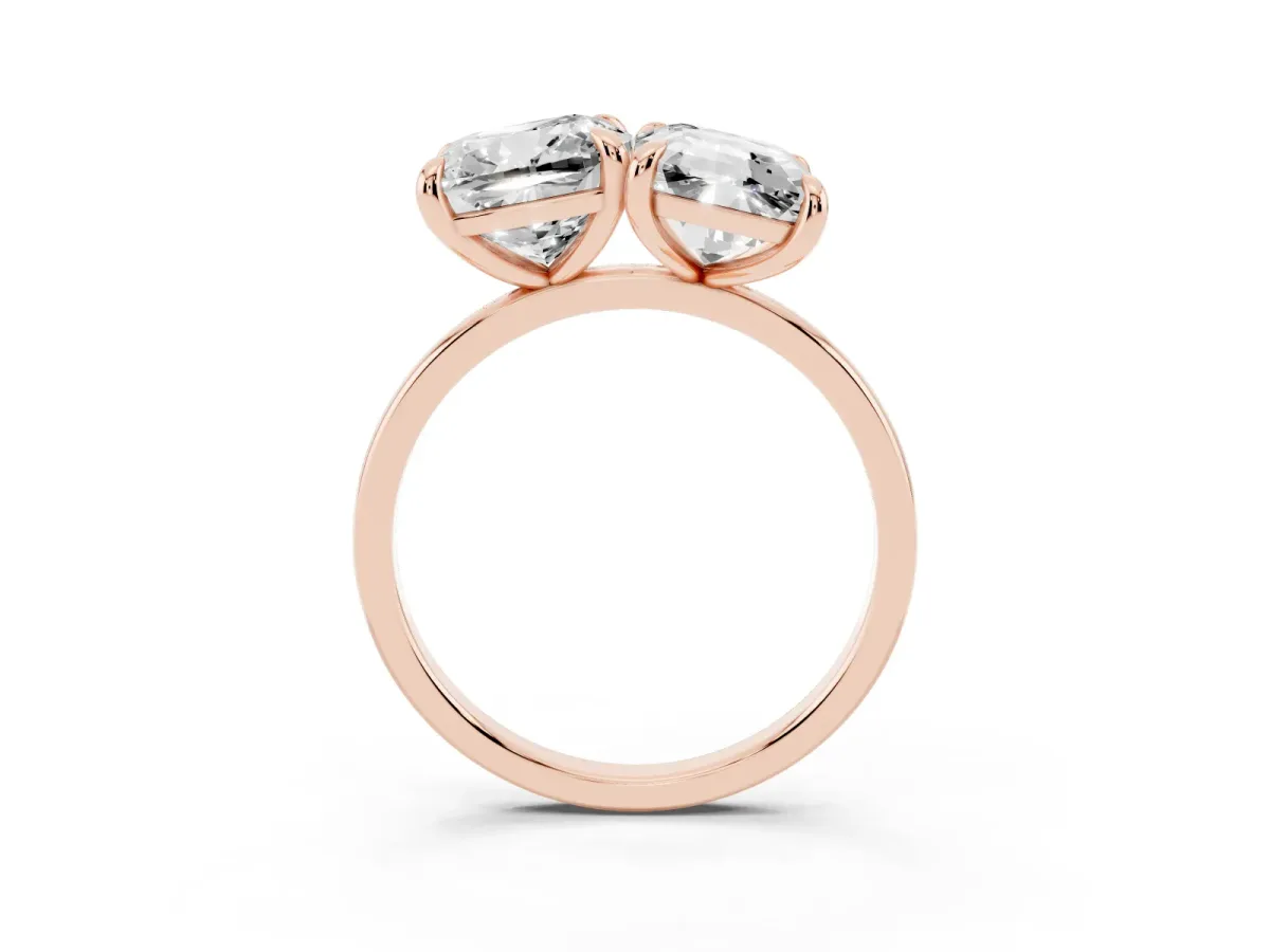 Cushion and Emerald Toi Moi Ring with Prong Setting and Plain Band Rose gold