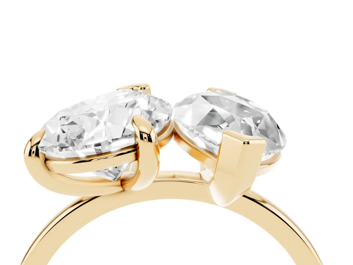 Pear and Marquise Toi Moi Ring with Prong Setting and Plain Band Yellow gold