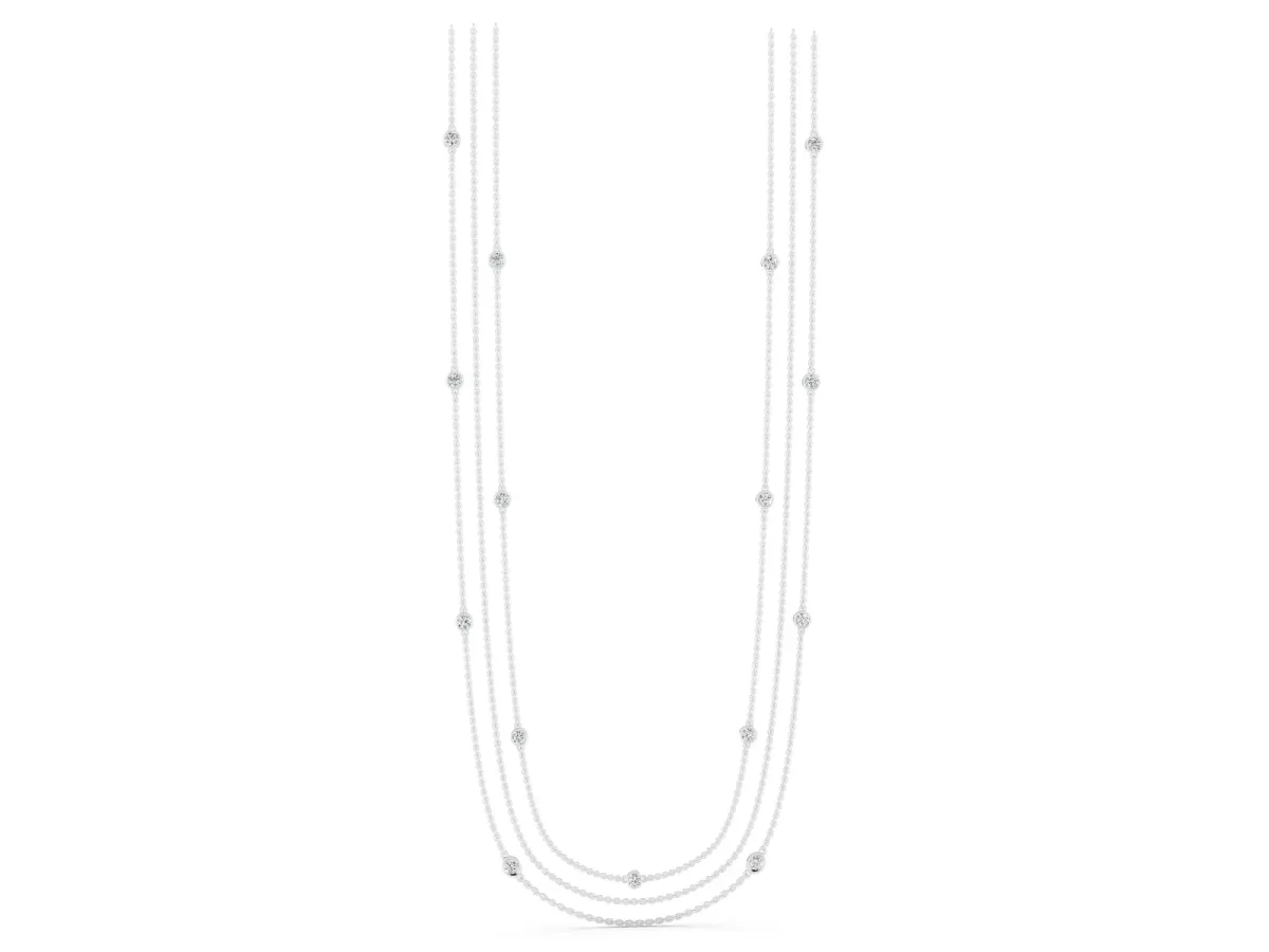 Round Diamond Station Necklace Silver