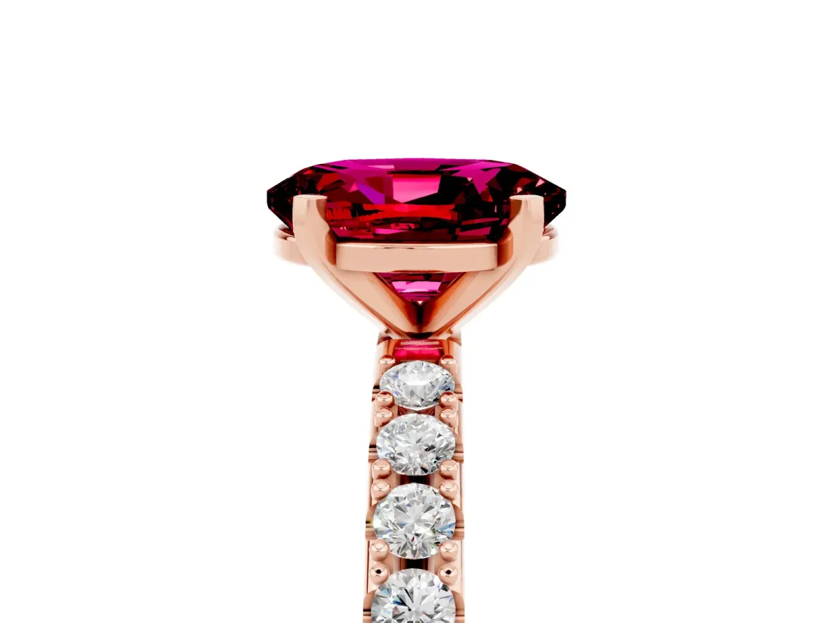 Oval Cut Garnet Solitaire Pavé Band with Four-Prong Setting Rose gold
