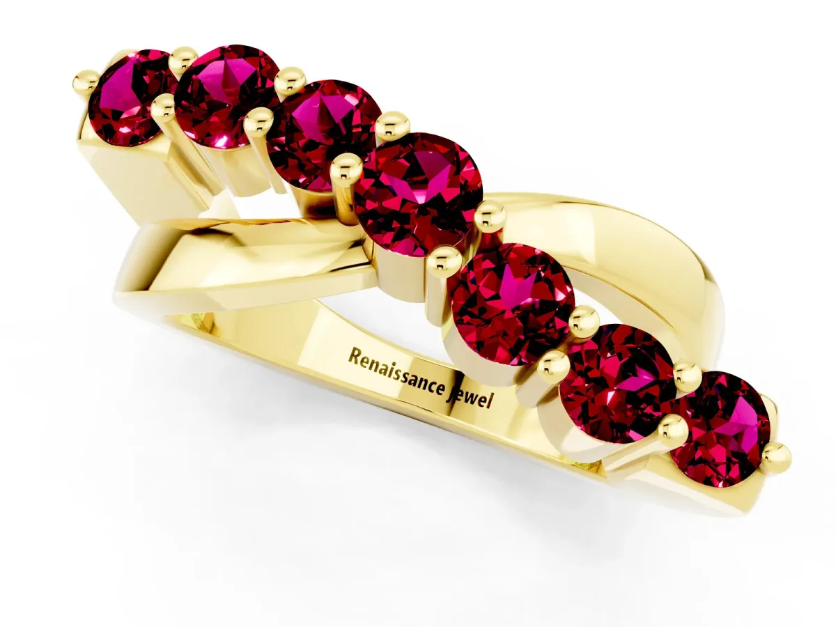 Round Garnet Prong-Set Crossover Band Yellow gold