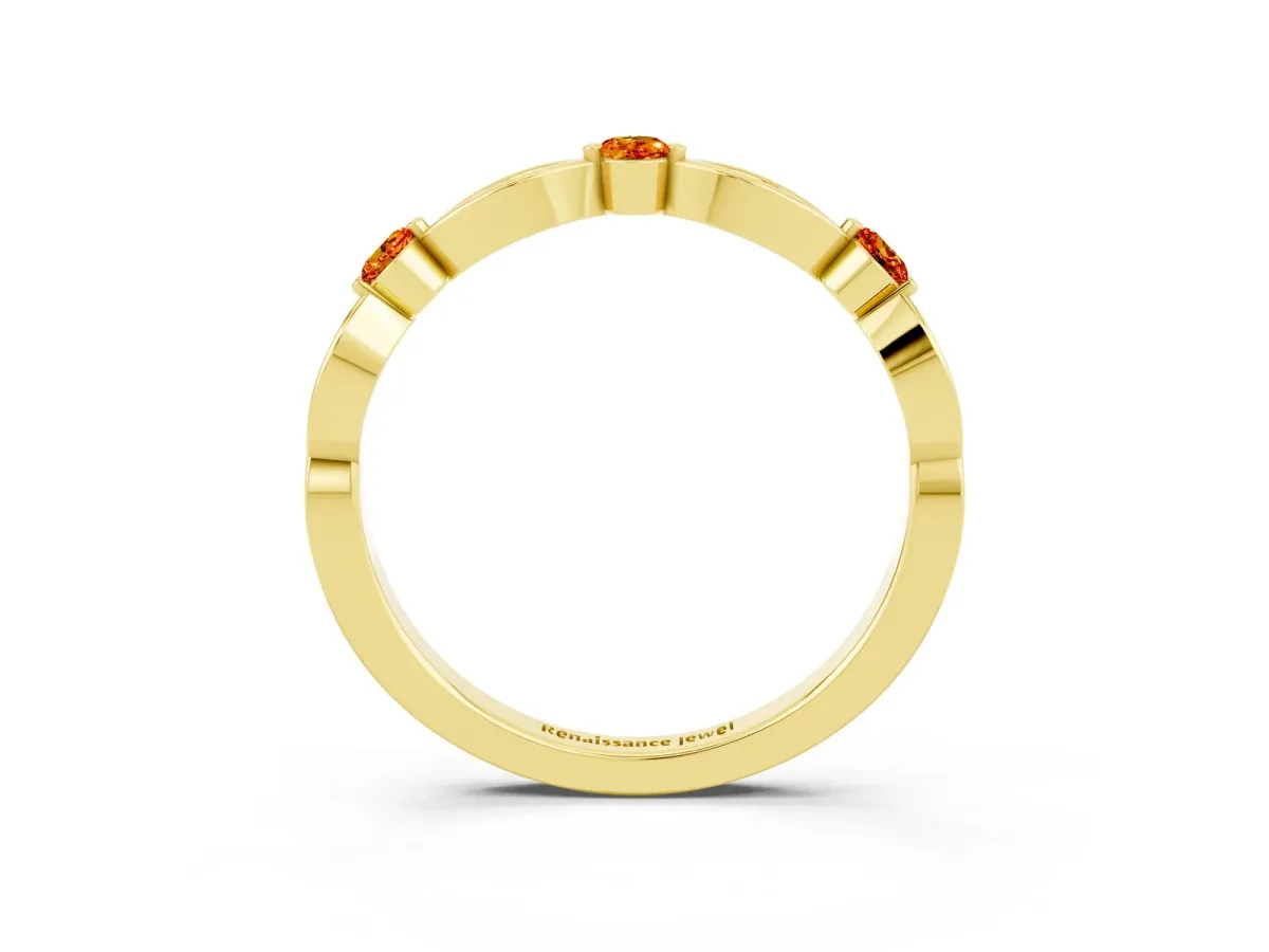 Marquise and Round Citrine Milgrain Band with Bezel Setting Yellow gold