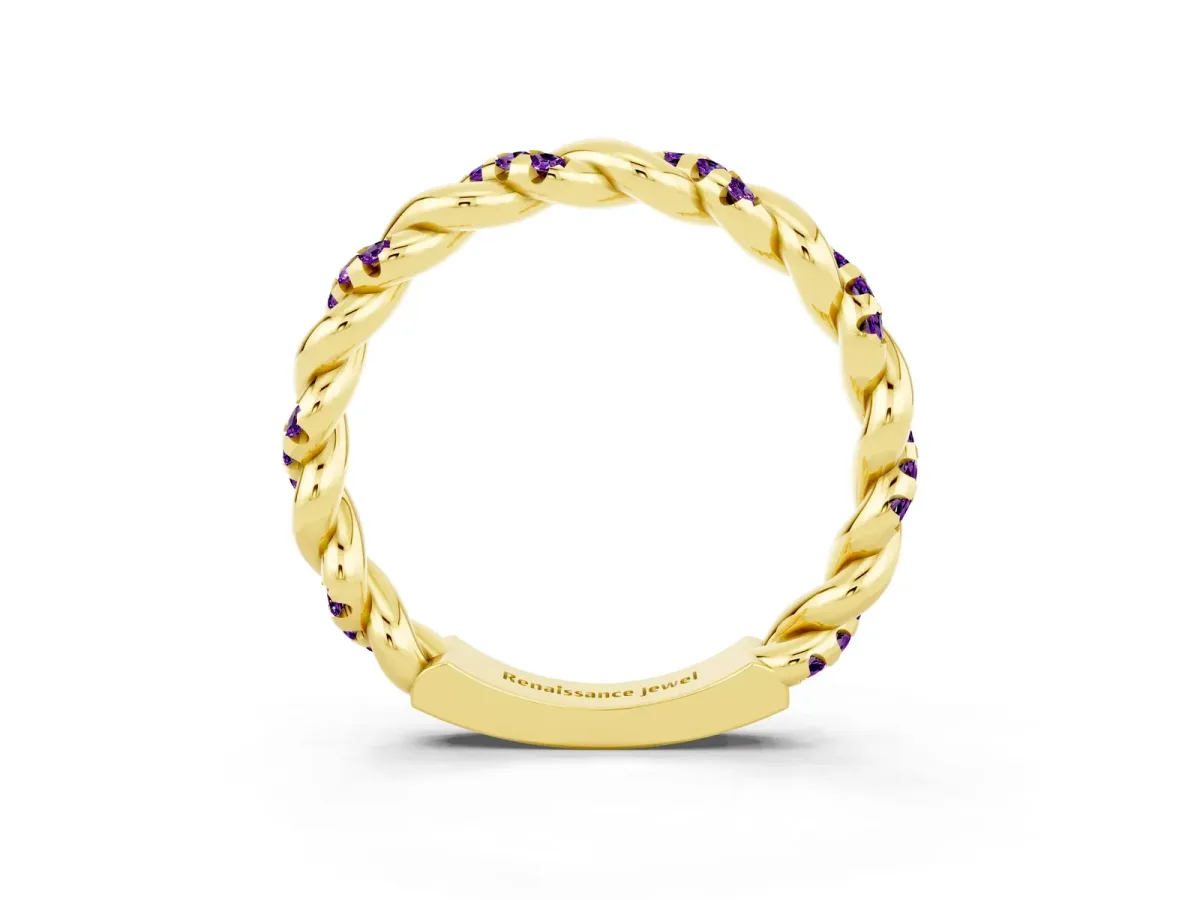 Twisted Pavé Round Amethyst Eternity Band Yellow gold