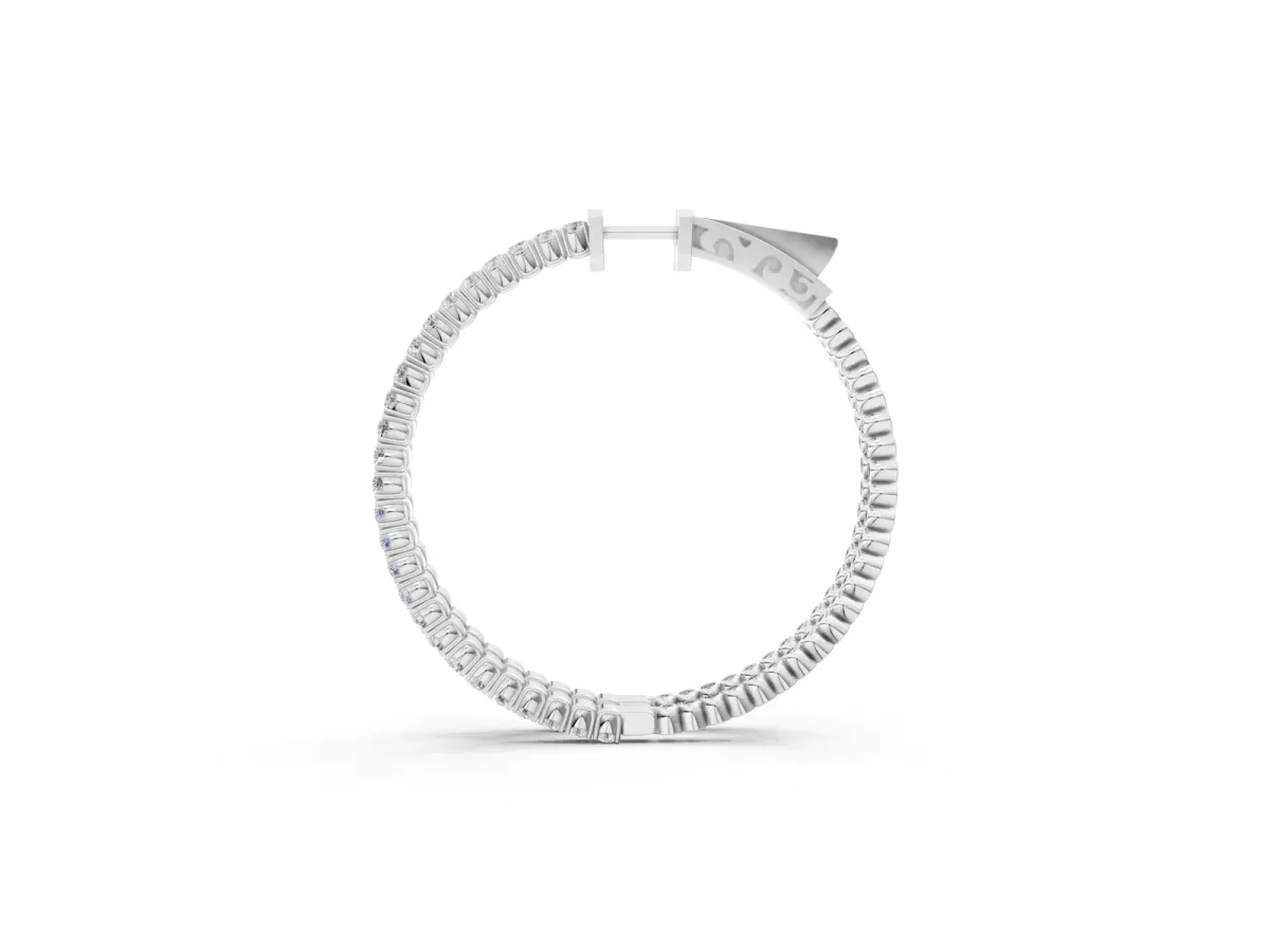 Round Cut Diamond Hoop Earrings with Pavé Setting and Prong Set Stones Silver
