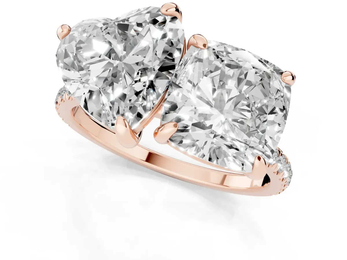 Cushion and Heart Toi Moi Ring with Prong Setting and Pave Band Rose gold