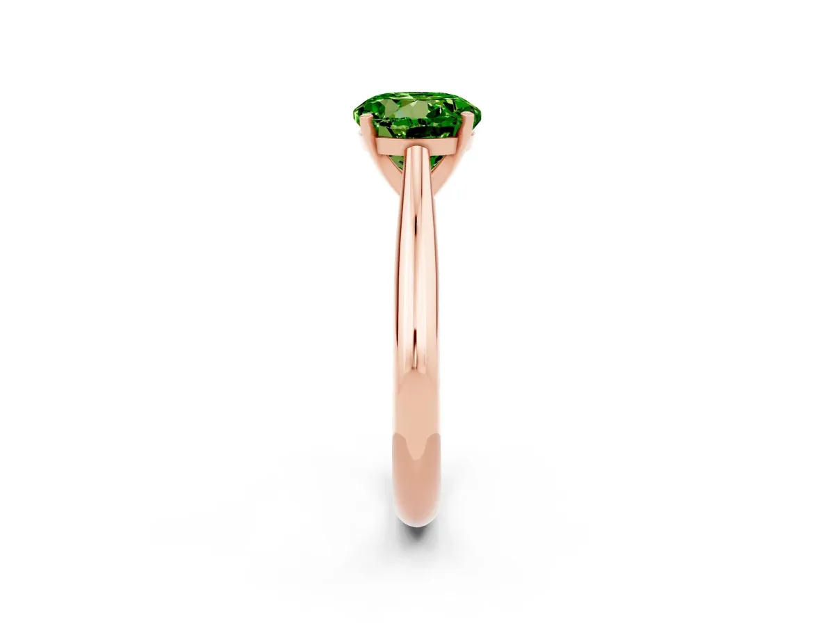 Round Cut Peridot Solitaire Engagement Ring with Cathedral Setting and Four-Prong Mount Rose gold
