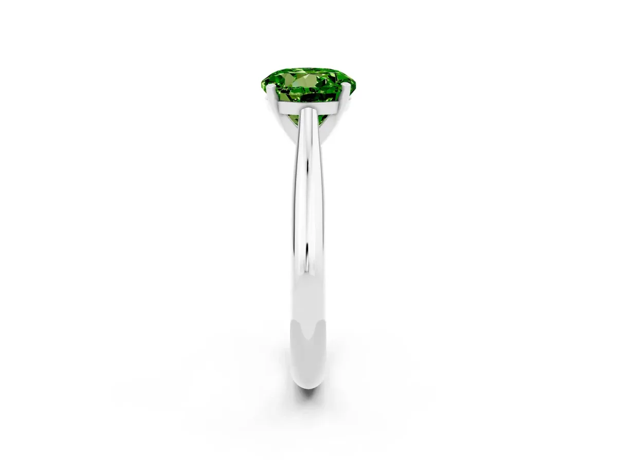 Round Cut Peridot Solitaire Engagement Ring with Cathedral Setting and Four-Prong Mount White gold