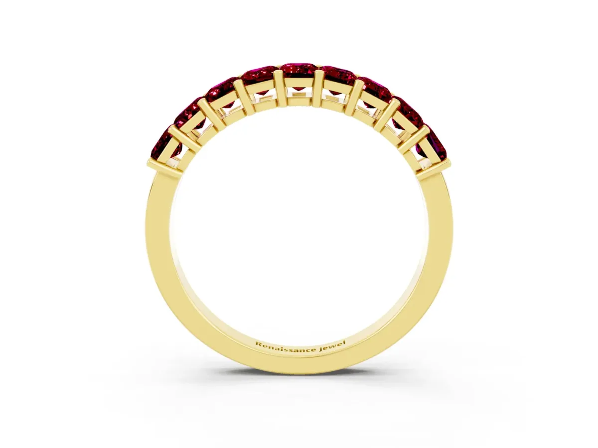 Emerald Cut Garnet Prong-Set Eternity Band Yellow gold