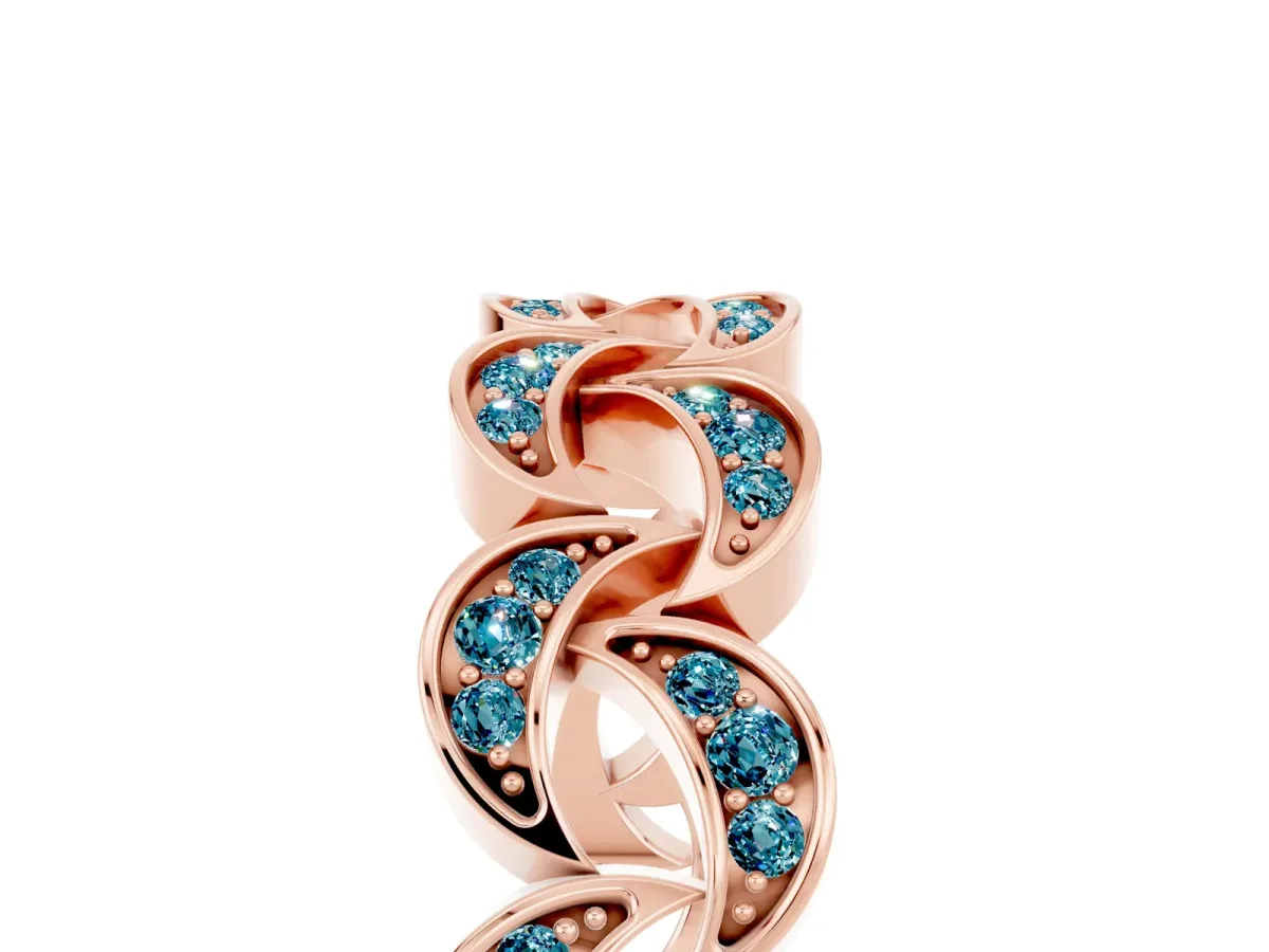 Pavé Round Blue Topaz Interlocking Eternity Band with Bezel Prong Setting Rose gold