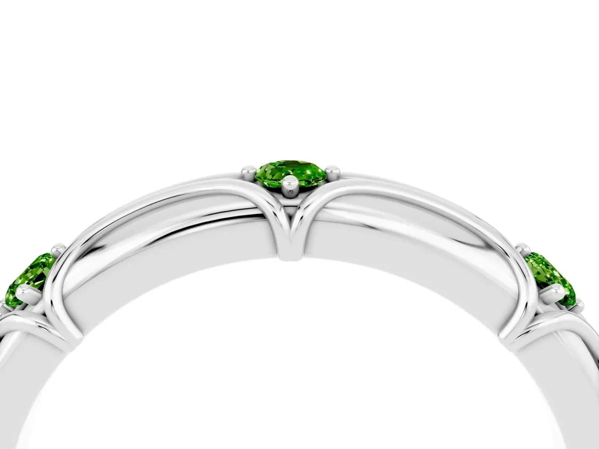 Round Peridot Prong Set Milgrain Eternity Band White gold