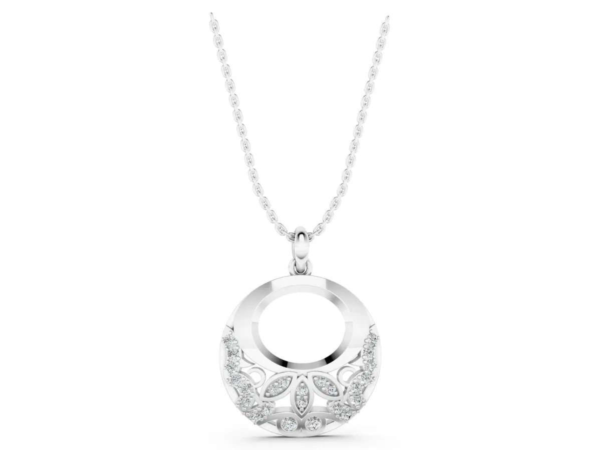 Round Diamond Pavé Leaf Filigree Pendant White gold