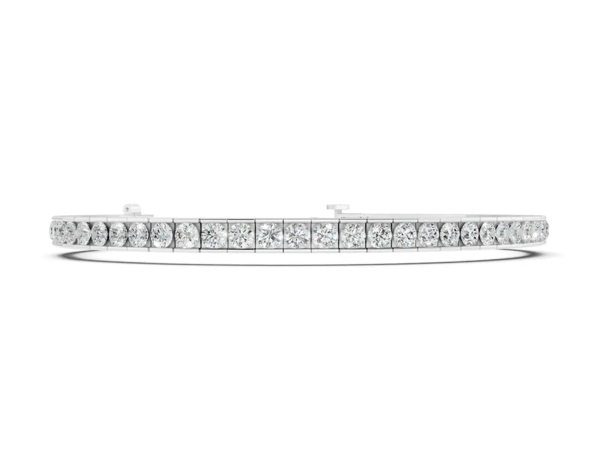 Round Diamond Channel-Set Tennis Bracelet with Box Clasp Silver