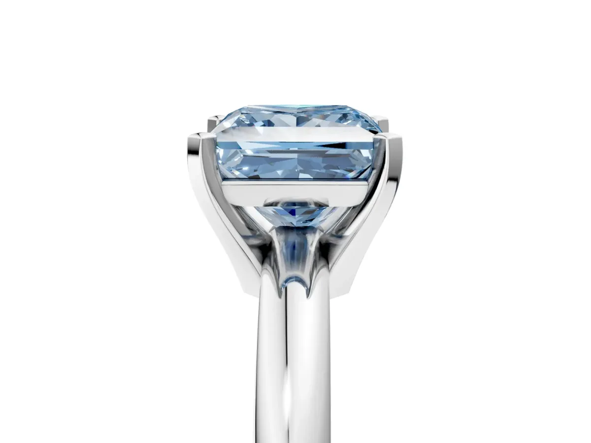 Fancy Blue Princess Cut Diamond Solitaire Engagement Ring with Round Band and Four-Prong Setting Silver