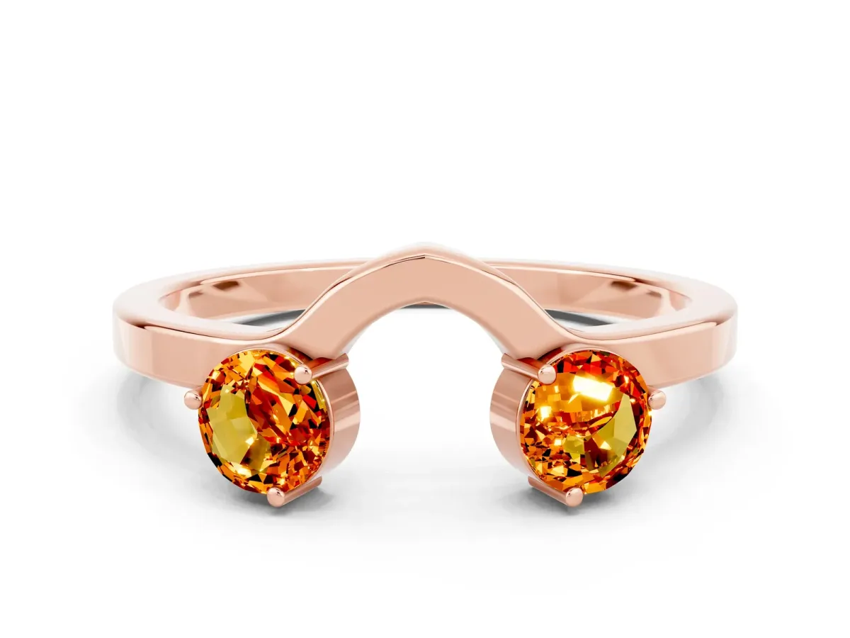 Dual Round Citrine Open Band Ring with Prong Setting Rose gold