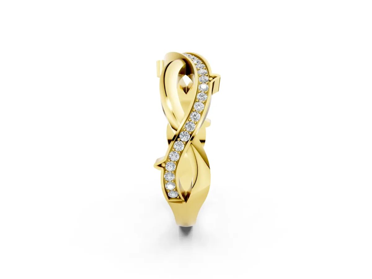 Pavé Round Diamond Twist Band with Channel Setting Yellow gold