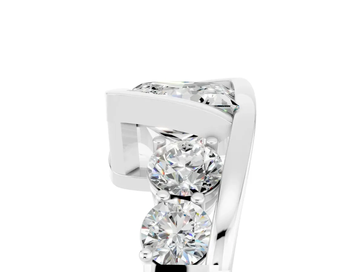 Bezel Set Princess Cut Moissanite Bypass Ring with Round Accents Silver