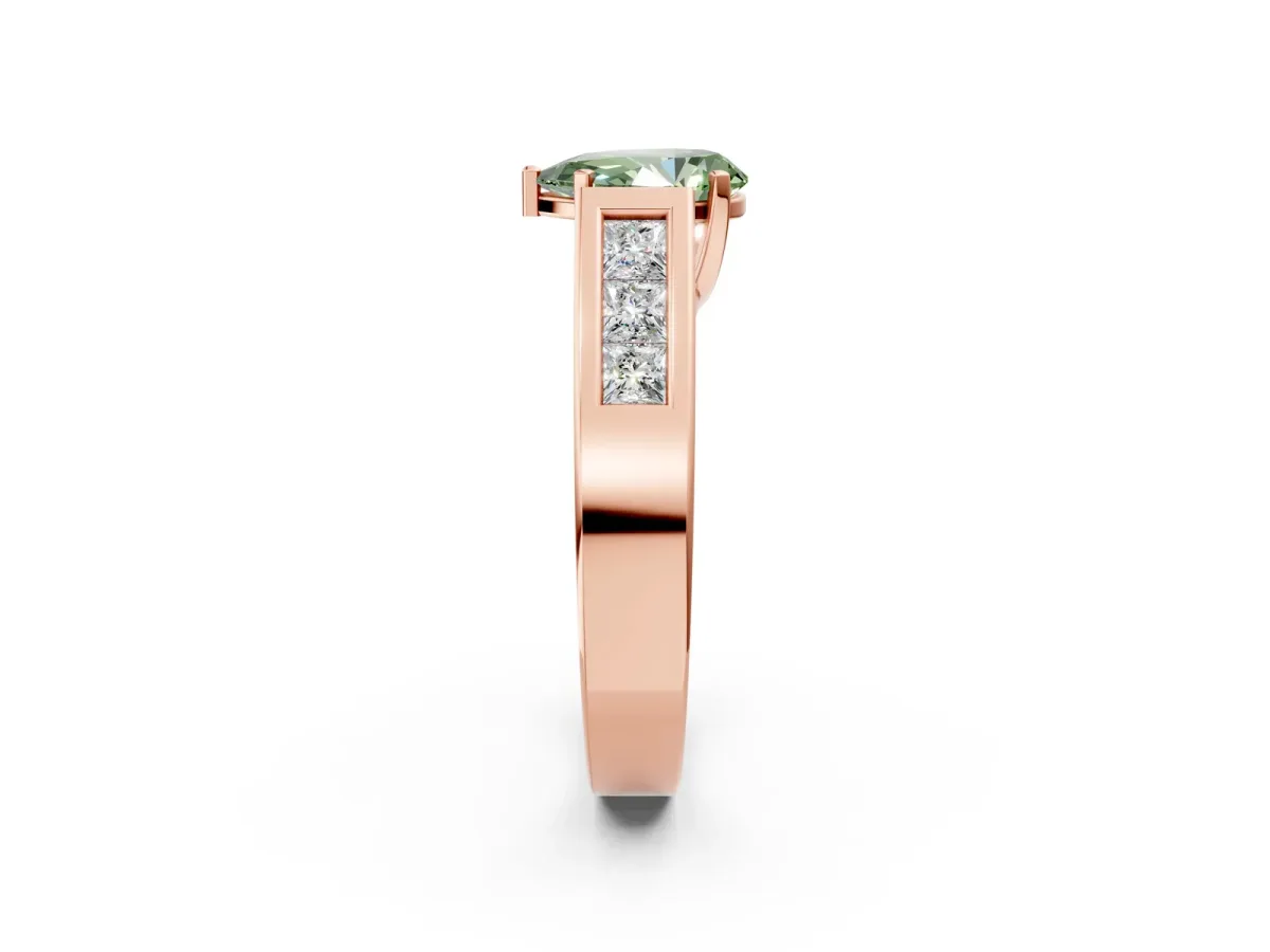 Fancy Green Pear Cut Cut Channel Set Solitaire Ring with Four-Prong Setting Rose gold