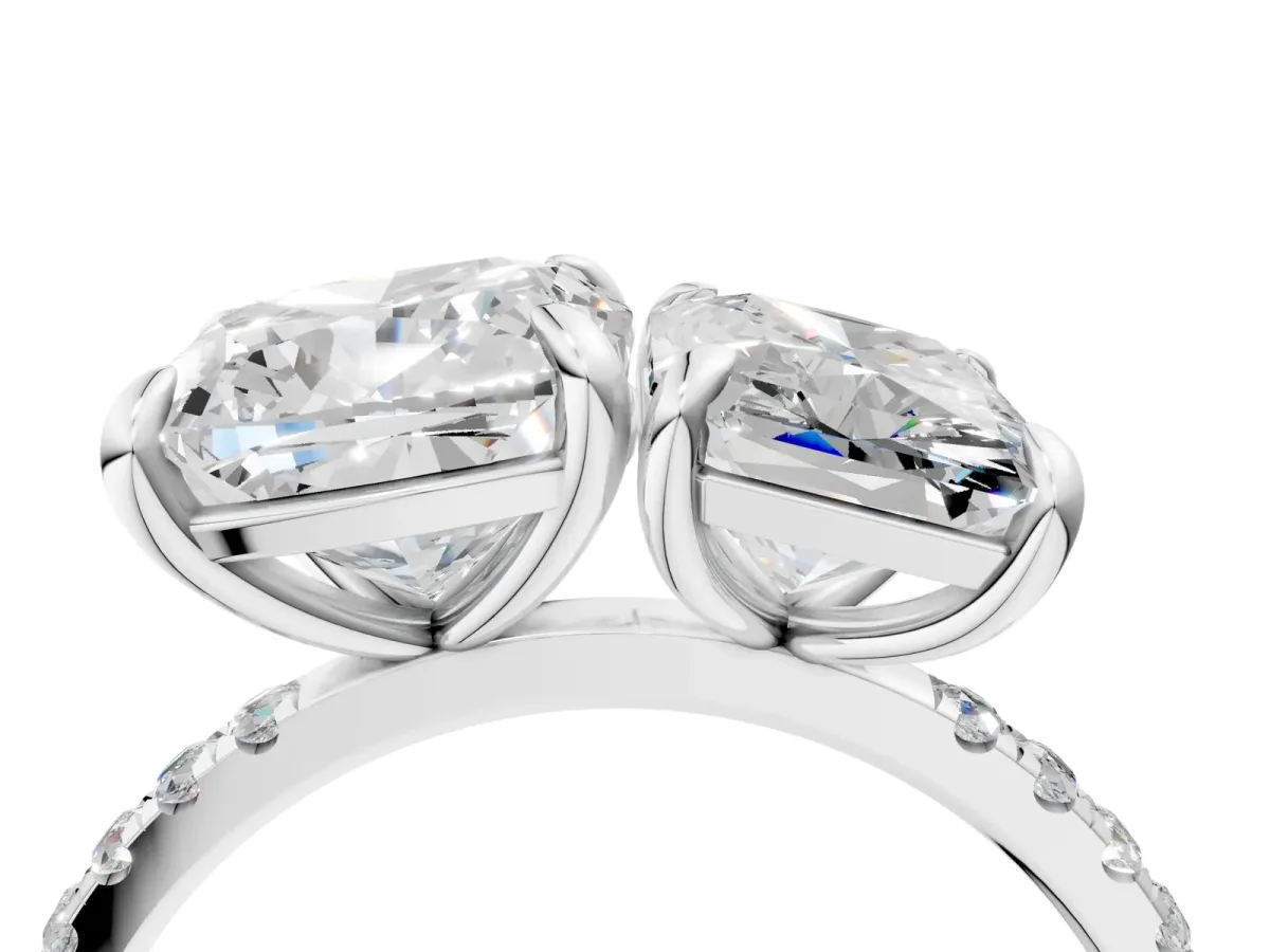 Cushion and Radiant Toi Moi Ring with Prong Setting and Pave Band Silver
