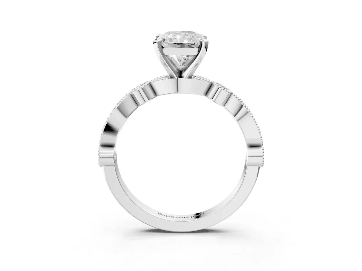 Radiant Cut Milgrain Bezel Diamond Engagement Ring with Solitaire Prong Setting Platinum